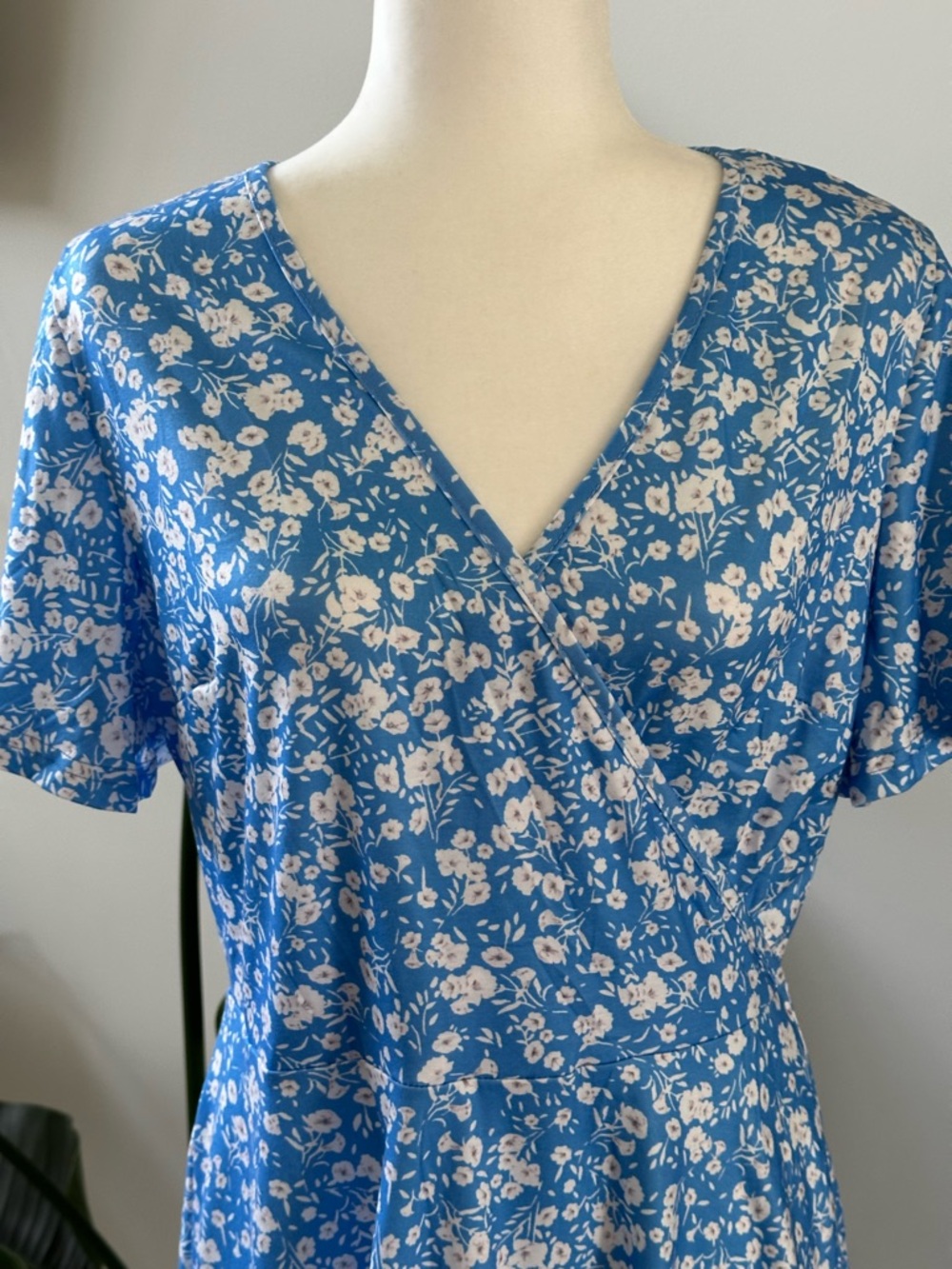 Blue Floral Wrap-Style Dress